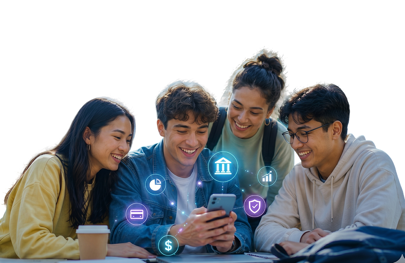 Gen Z members exploring digital banking on a smartphone